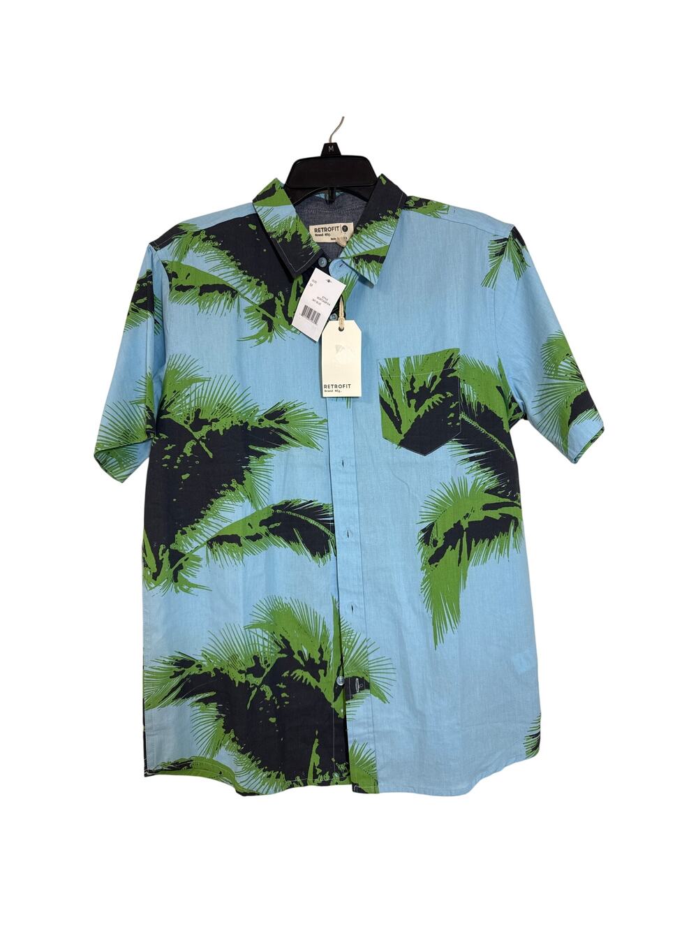 NWT Retrofit Brand MFG. Medium Short Sleeve Button Up 100% Cotton Sky Blue Shirt